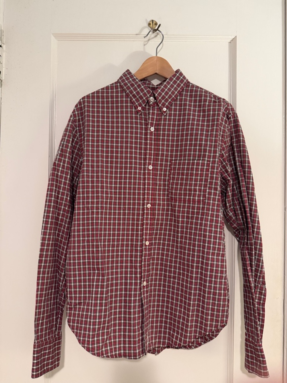 Band Of Outsiders Burgundy and White Check Button-Down Shirt